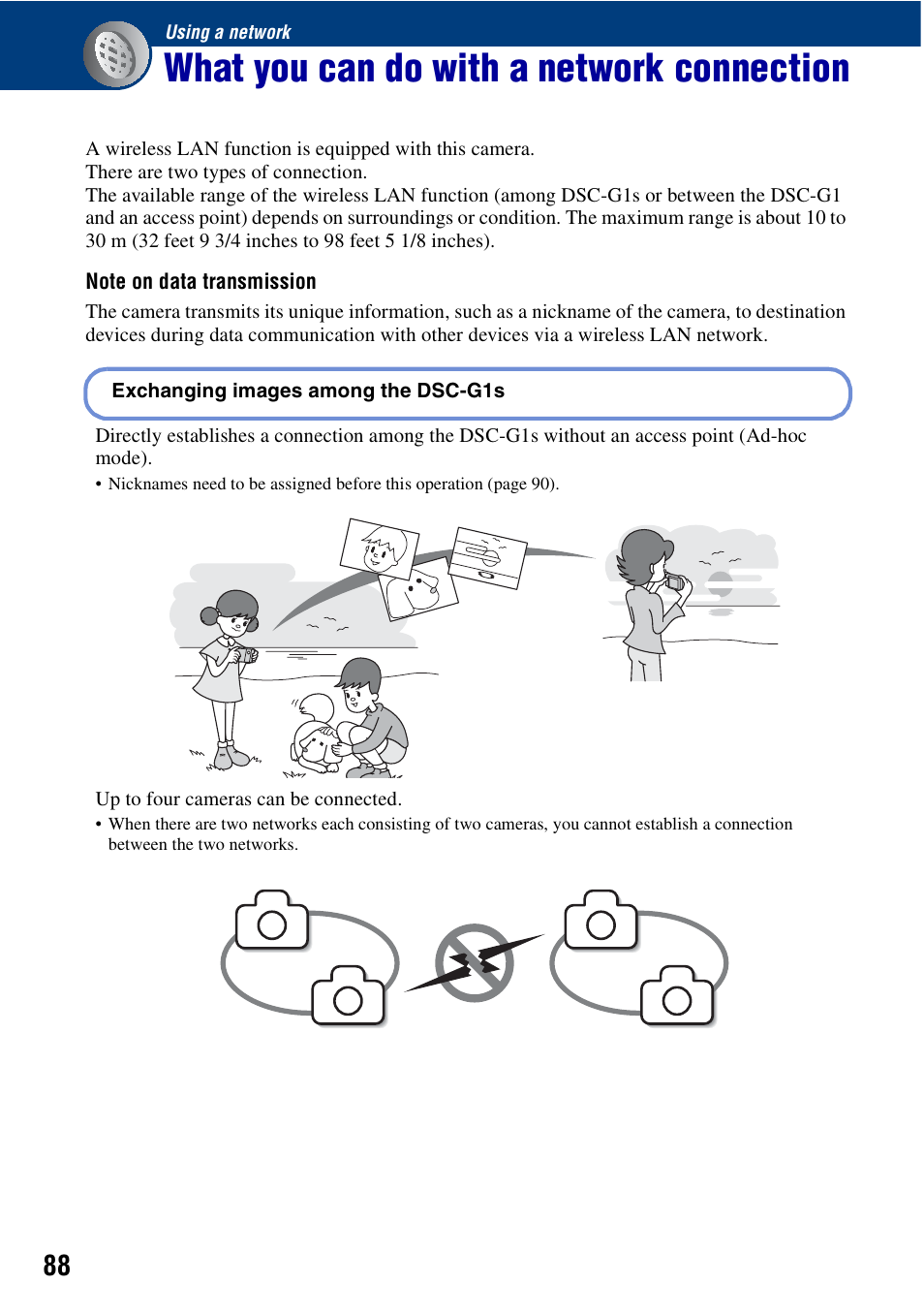 Using a network, What you can do with a network connection | Sony Cyber-shot DSC-G1 User Manual | Page 88 / 125