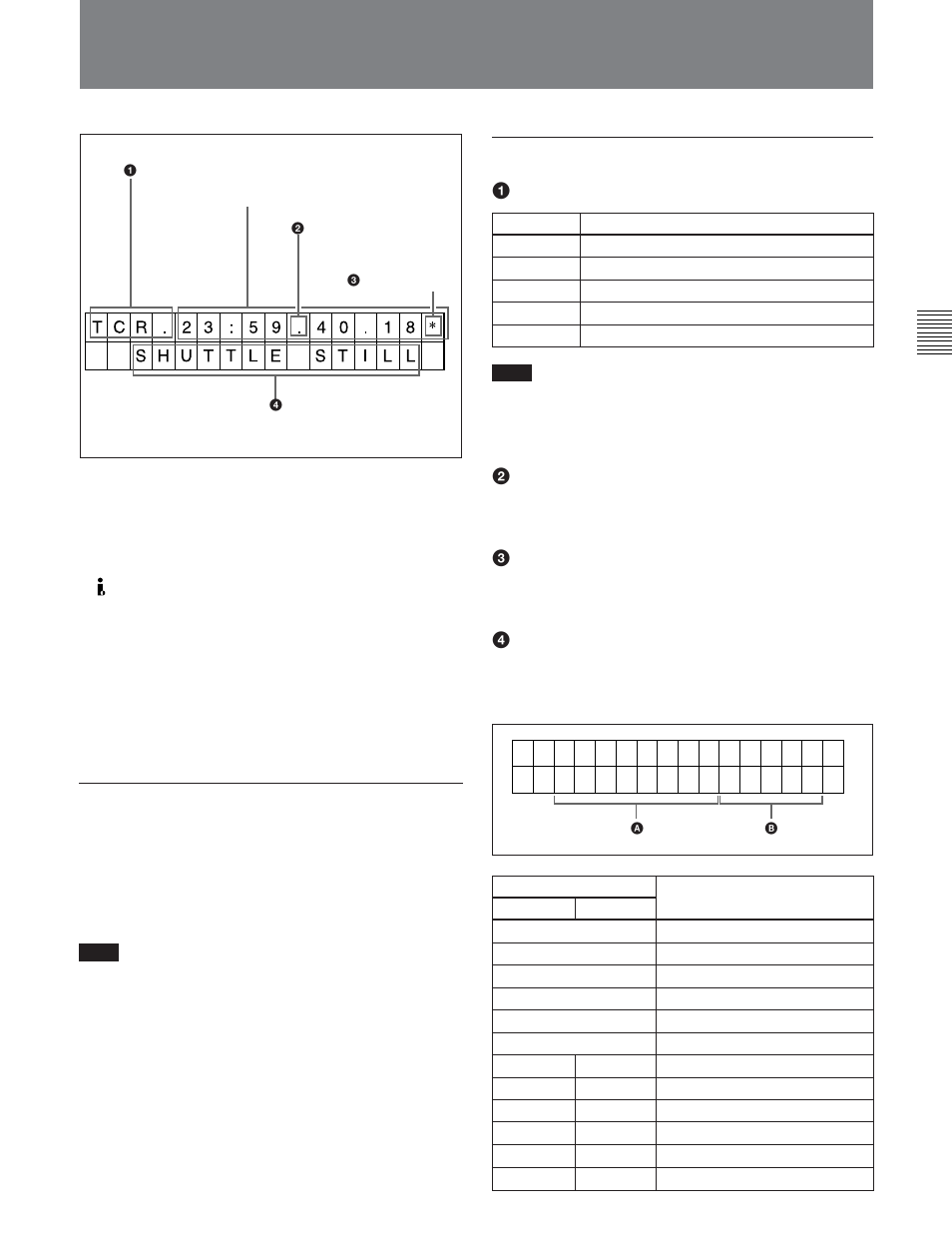 2 superimposed character information, Adjusting the character display, Displayed items | Sony J30SDI User Manual | Page 29 / 57