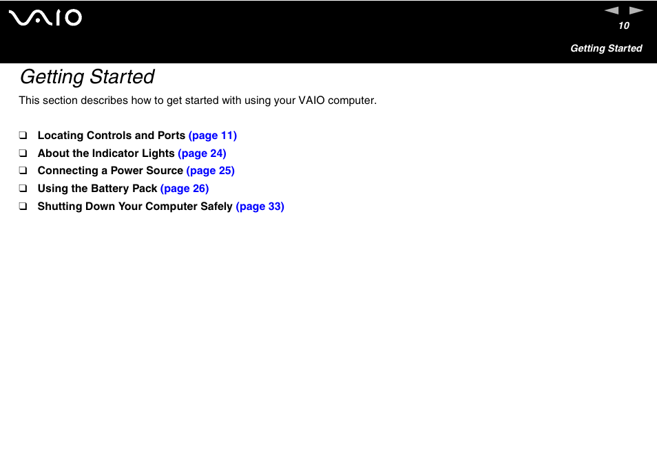 Getting started | Sony VAIO VGN-A700 User Manual | Page 10 / 216