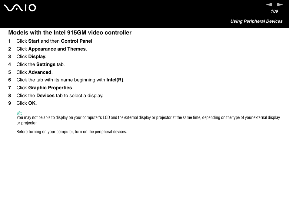 Models with the intel 915gm video controller | Sony VAIO VGN-A700 User Manual | Page 109 / 216