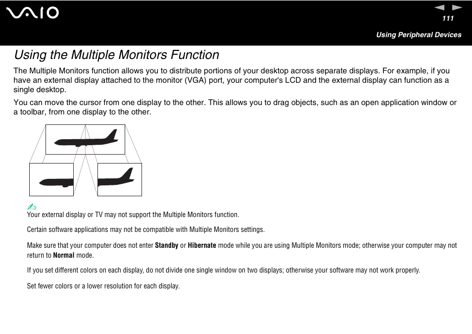 Using the multiple monitors function, Tion | Sony VAIO VGN-A700 User Manual | Page 111 / 216