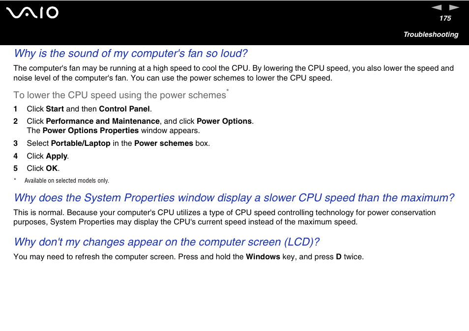 Why is the sound of my computer's fan so loud | Sony VAIO VGN-A700 User Manual | Page 175 / 216