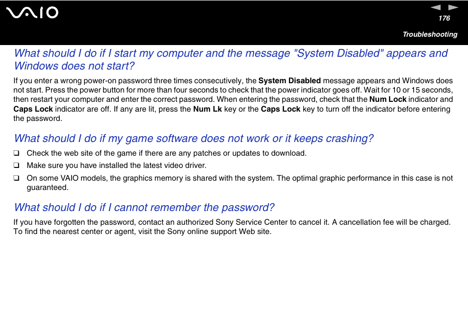 What should i do if i cannot remember the password | Sony VAIO VGN-A700 User Manual | Page 176 / 216