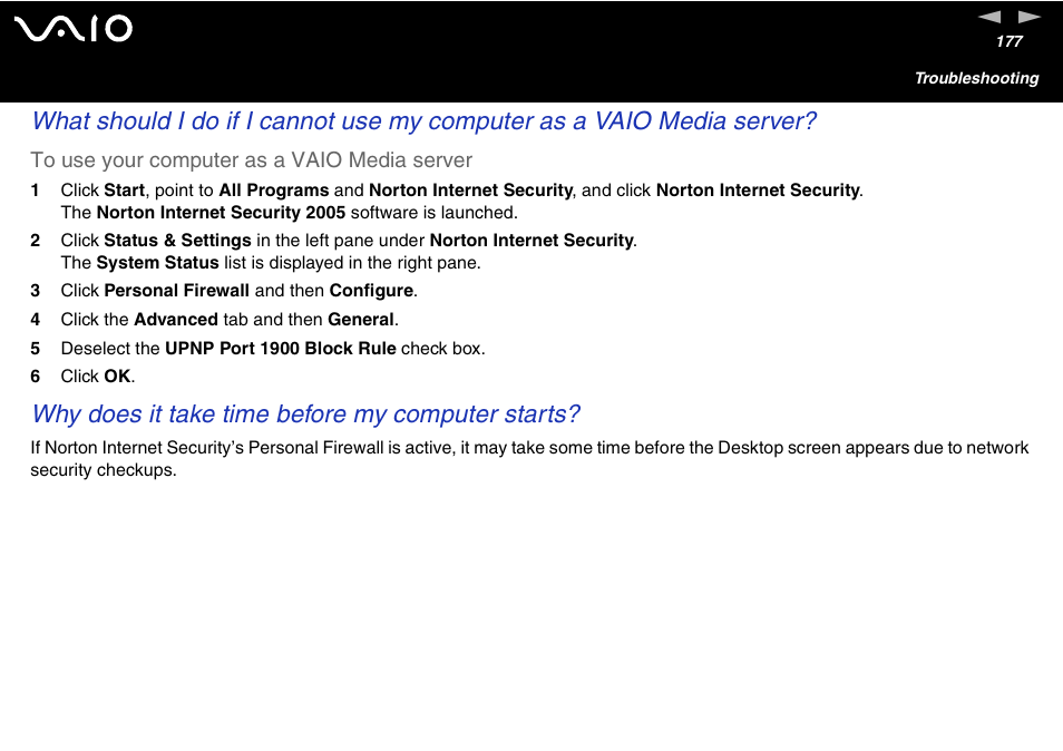 Why does it take time before my computer starts | Sony VAIO VGN-A700 User Manual | Page 177 / 216