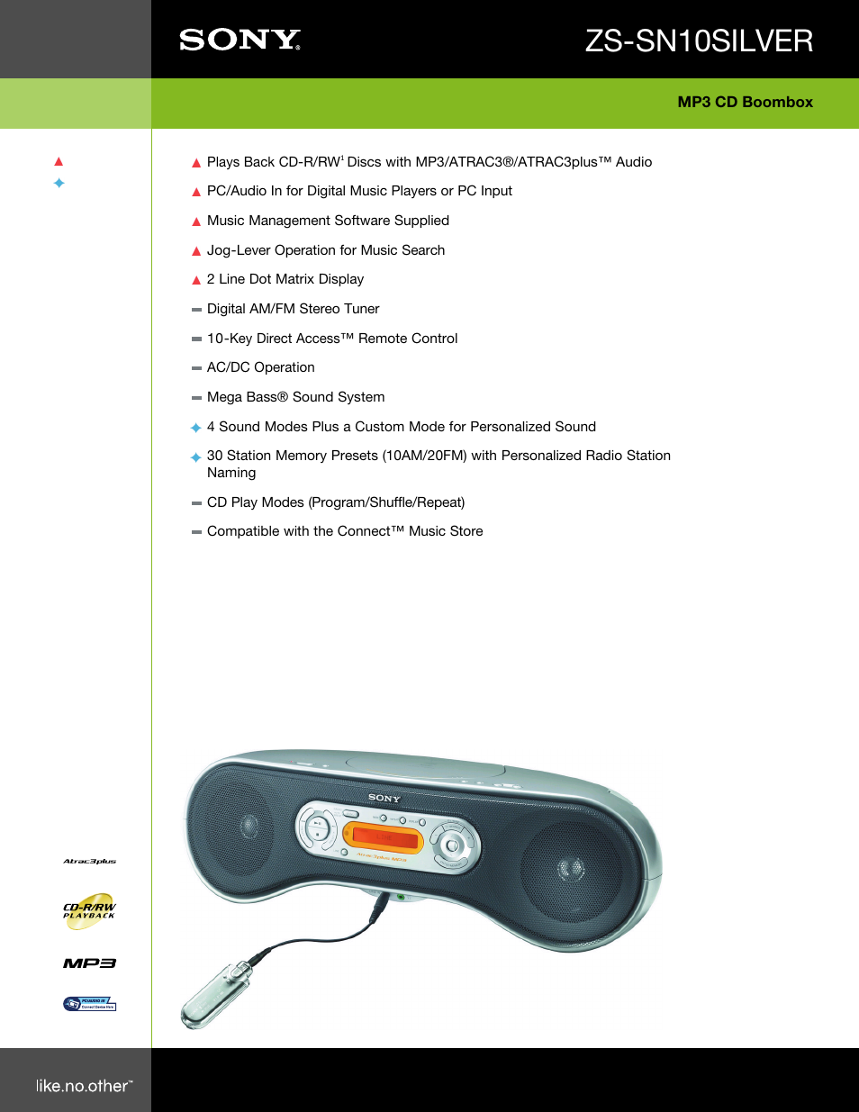 Sony ZS-SN10 User Manual | 2 pages