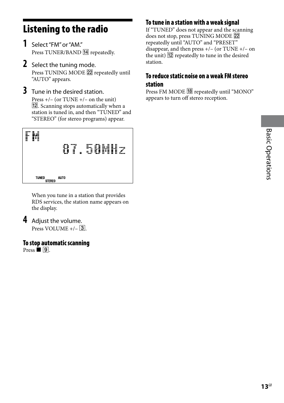 Listening to the radio, Listening to the radio 1 | Sony CMT-U1BT User Manual | Page 13 / 36