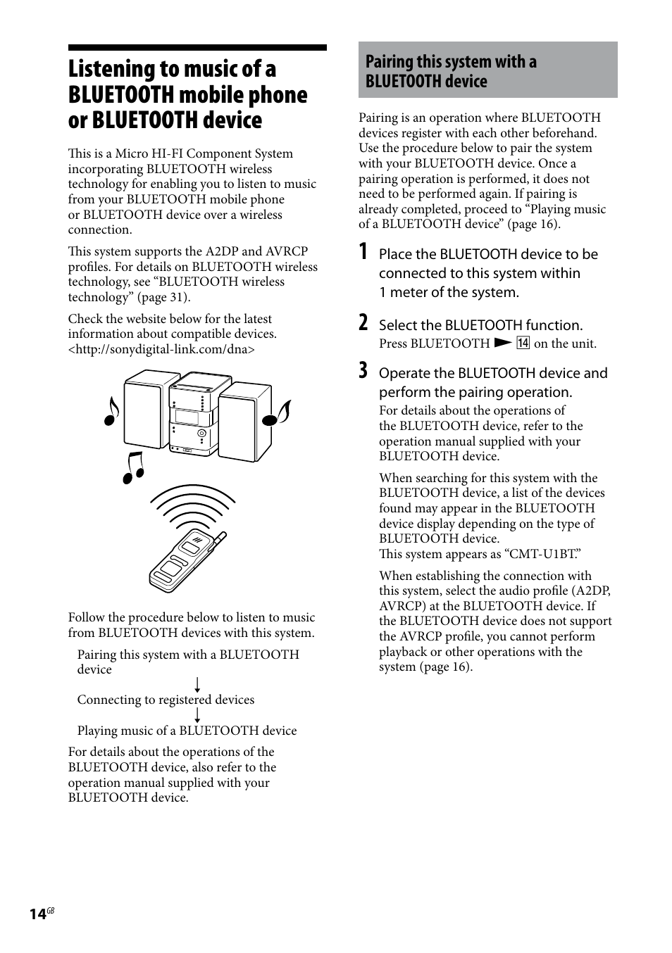 Pairing this system with a bluetooth device | Sony CMT-U1BT User Manual | Page 14 / 36