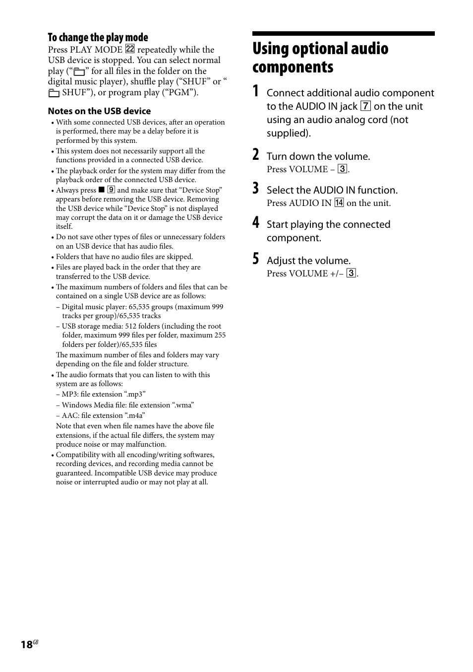 Using optional audio components, Using optional audio components 1 | Sony CMT-U1BT User Manual | Page 18 / 36
