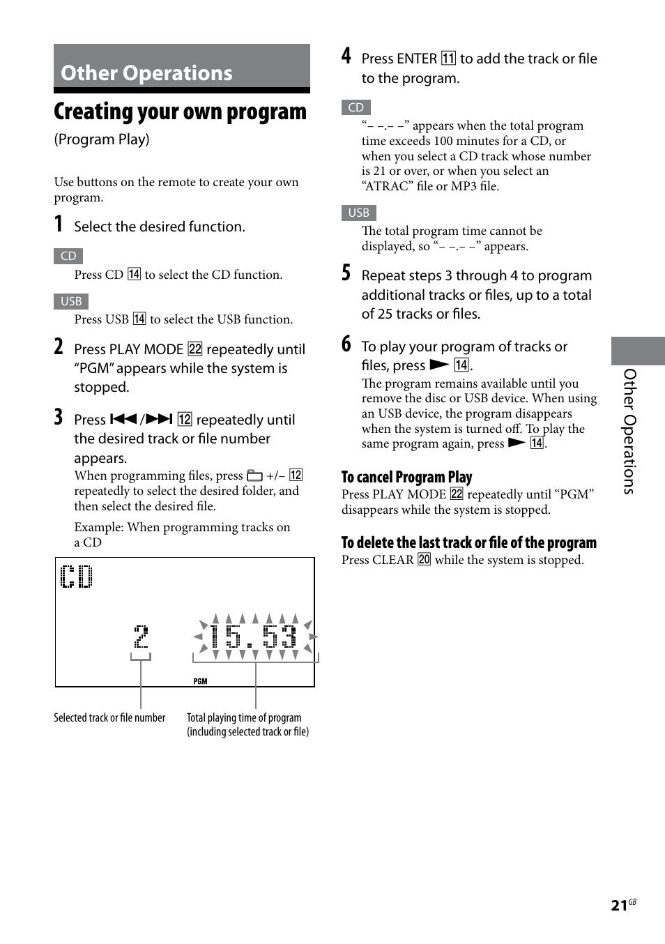 Other operations, Creating your own program, Program play) | Sony CMT-U1BT User Manual | Page 21 / 36