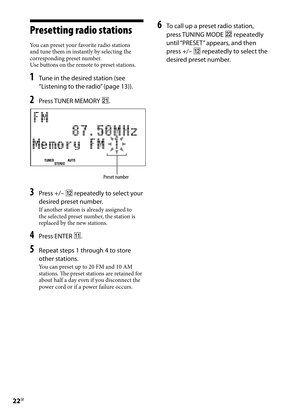 Presetting radio stations | Sony CMT-U1BT User Manual | Page 22 / 36