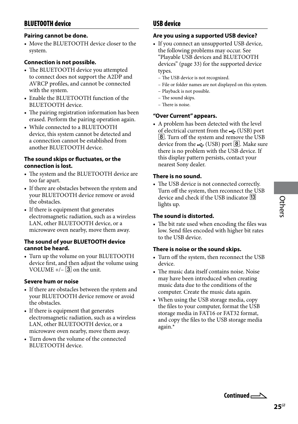 Others, Bluetooth device, Usb device | Sony CMT-U1BT User Manual | Page 25 / 36