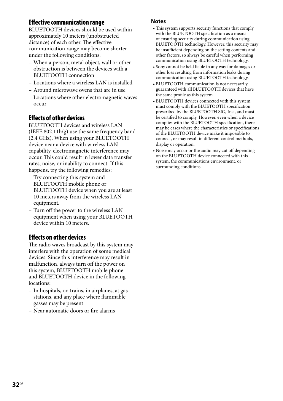Effective communication range, Effects of other devices, Effects on other devices | Sony CMT-U1BT User Manual | Page 32 / 36