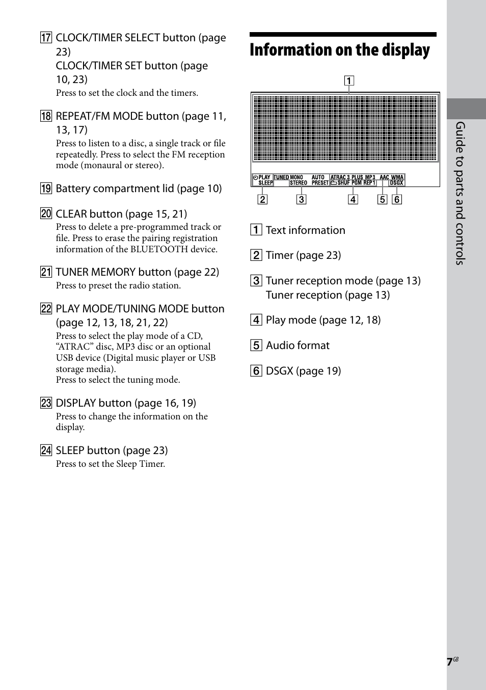Information on the display | Sony CMT-U1BT User Manual | Page 7 / 36
