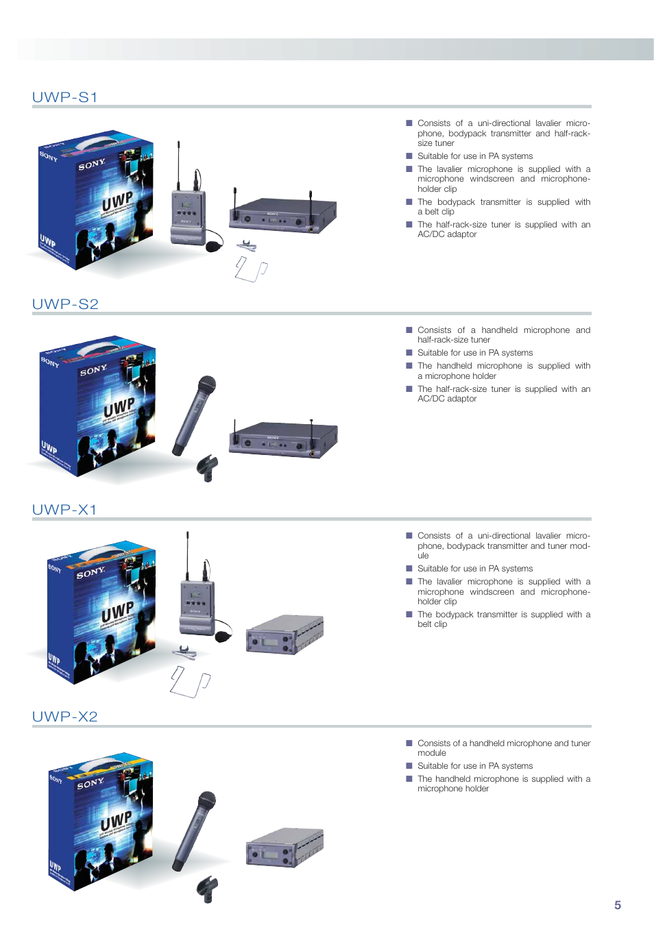 Uwp-s1, Uwp-s2, Uwp-x1 | Uwp-x2 | Sony UWP-C3 User Manual | Page 5 / 12