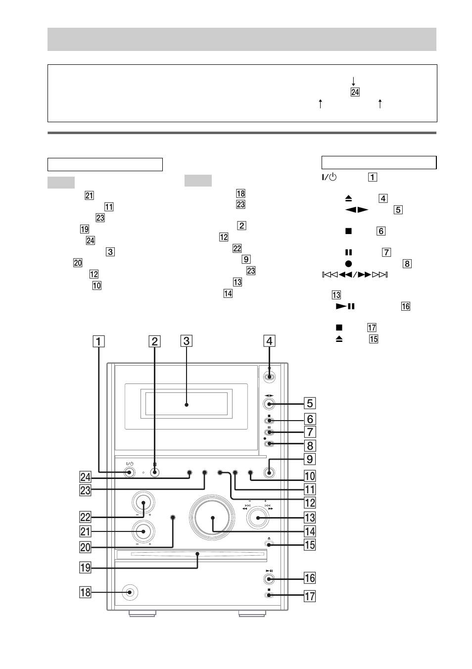 A connected, List of button locations and reference pages, Main unit | Sony CMT-CPX11 User Manual | Page 32 / 36