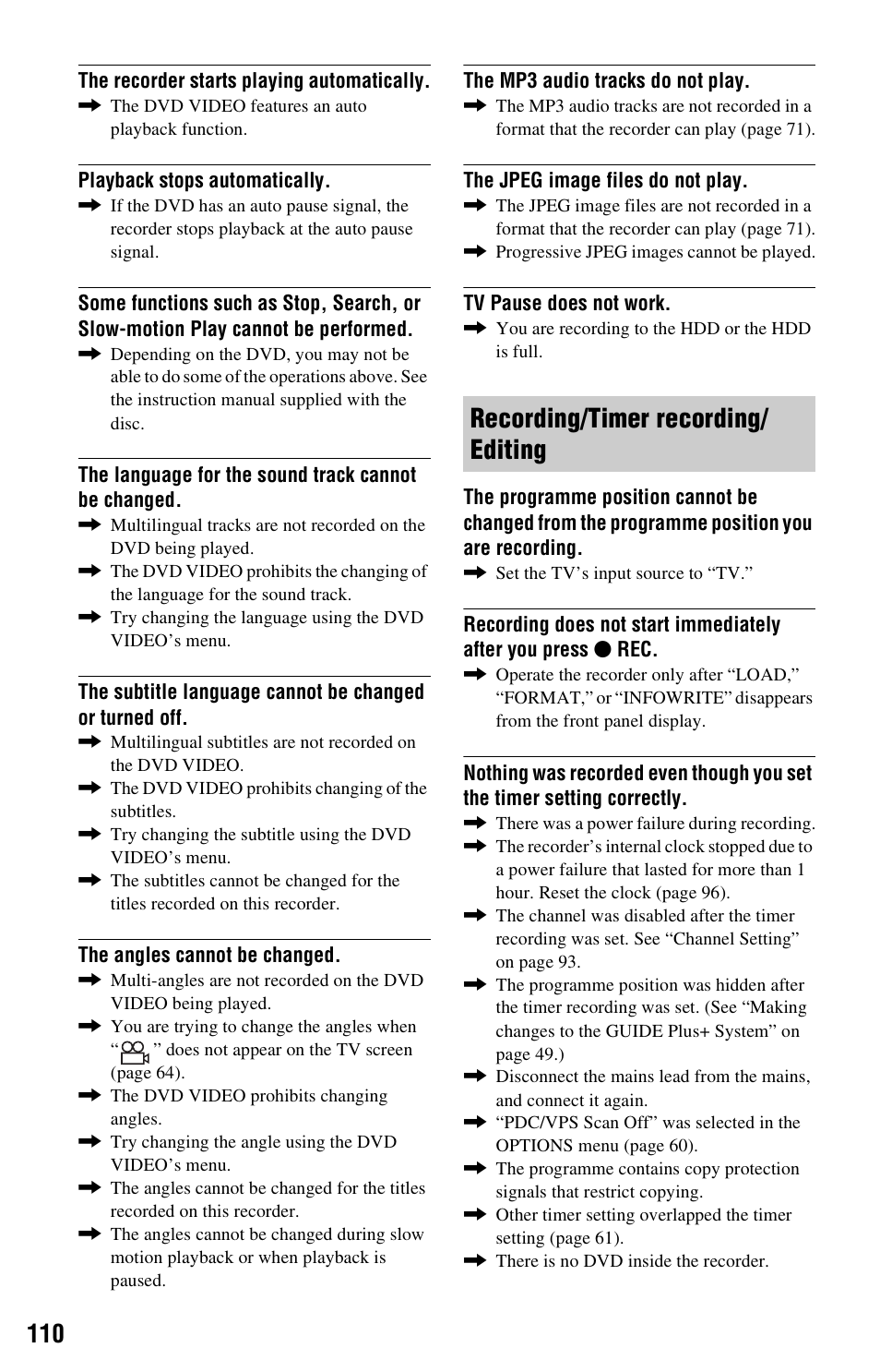 Recording/timer recording/ editing | Sony RDR-HX525 User Manual | Page 110 / 124