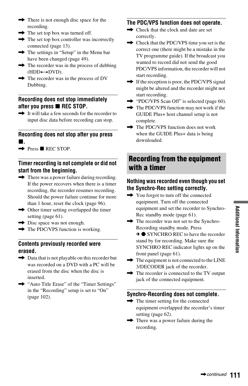 Recording from the equipment with a timer | Sony RDR-HX525 User Manual | Page 111 / 124