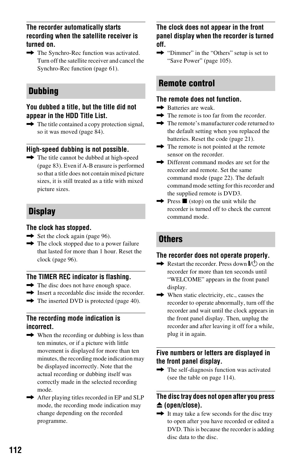 Dubbing display remote control others | Sony RDR-HX525 User Manual | Page 112 / 124