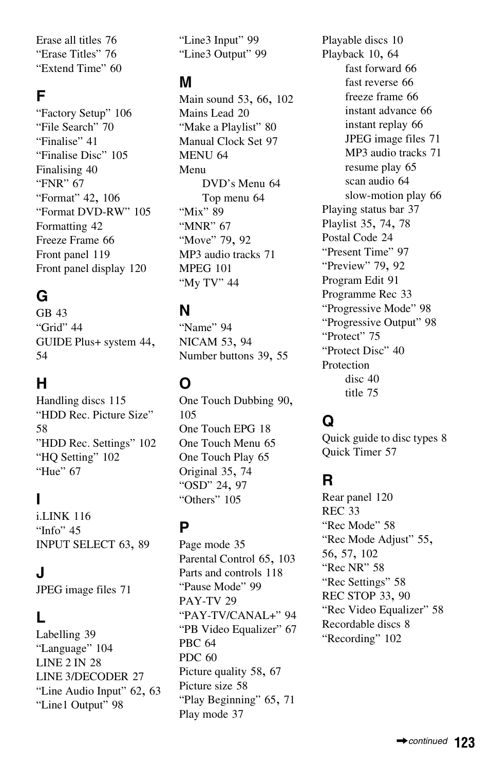 Sony RDR-HX525 User Manual | Page 123 / 124