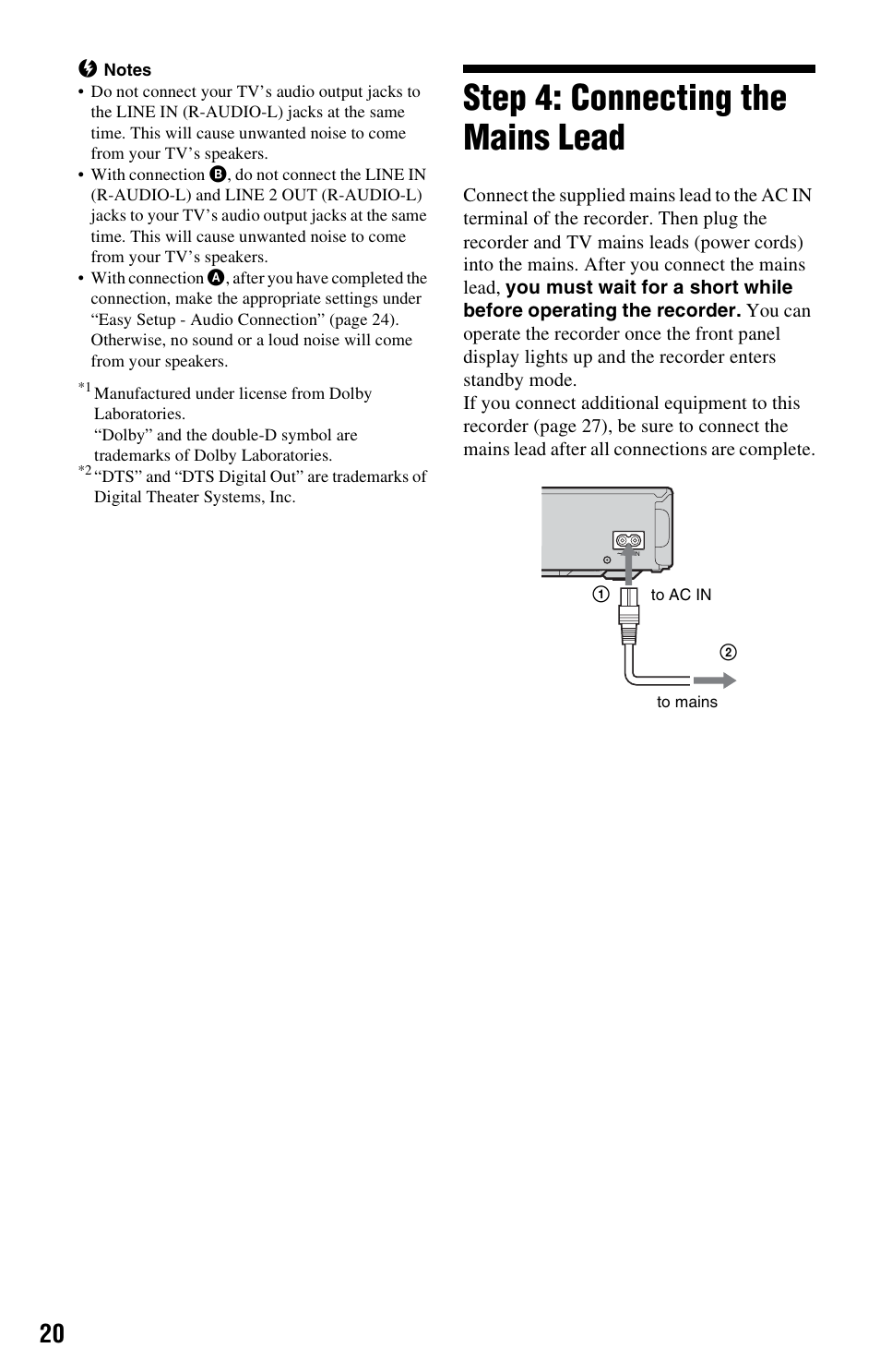 Step 4: connecting the mains lead | Sony RDR-HX525 User Manual | Page 20 / 124