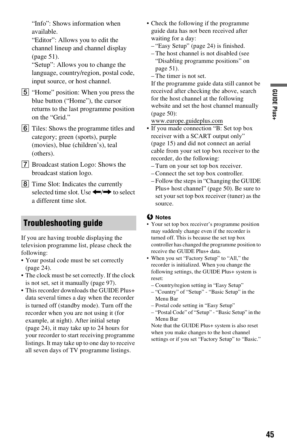 Troubleshooting guide | Sony RDR-HX525 User Manual | Page 45 / 124