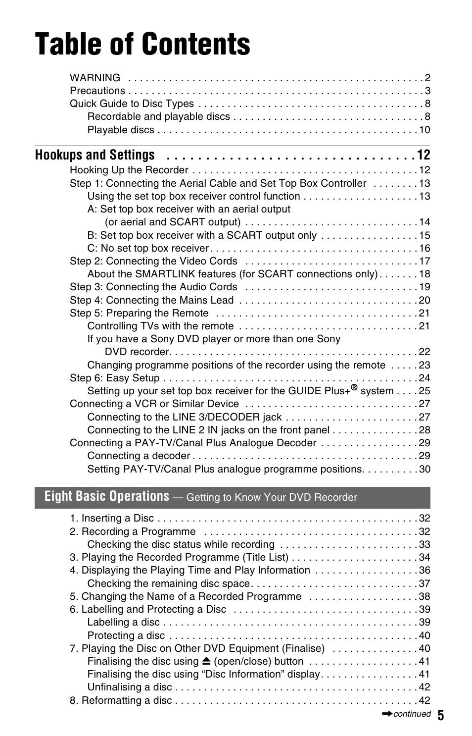 Sony RDR-HX525 User Manual | Page 5 / 124