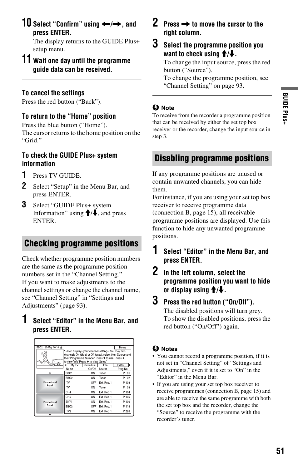 Checking programme positions, Disabling programme positions | Sony RDR-HX525 User Manual | Page 51 / 124