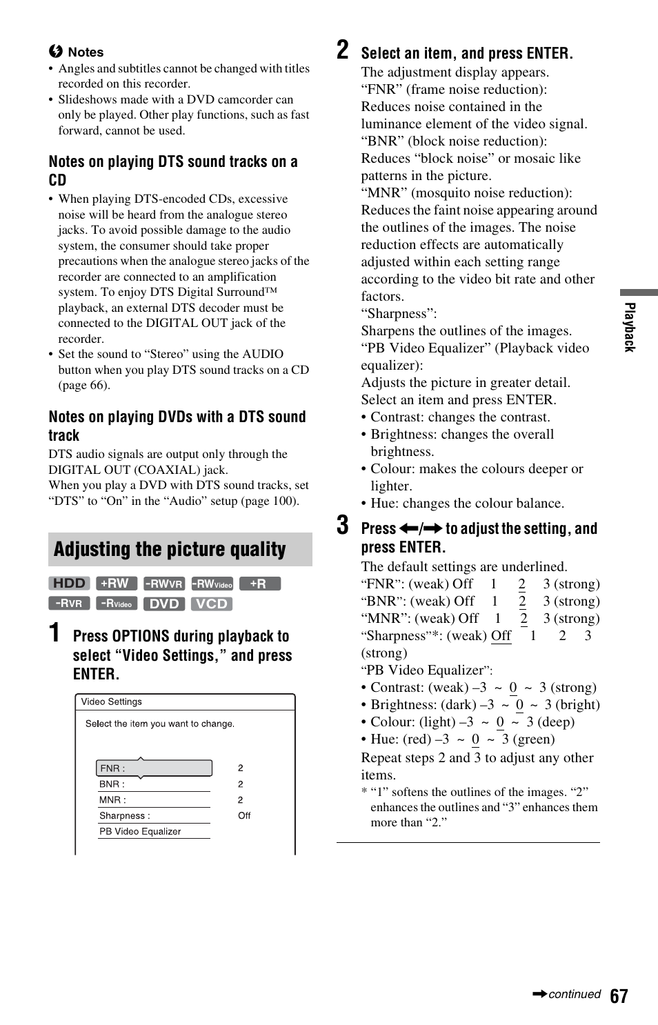 Adjusting the picture quality | Sony RDR-HX525 User Manual | Page 67 / 124