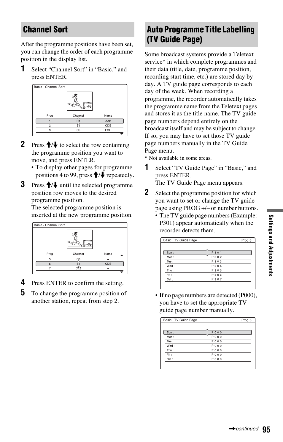 Channel sort | Sony RDR-HX525 User Manual | Page 95 / 124