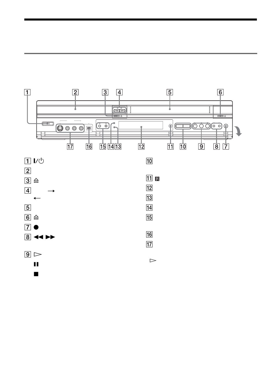Guide to parts and controls, Front panel | Sony RDR-VX511 User Manual | Page 112 / 124