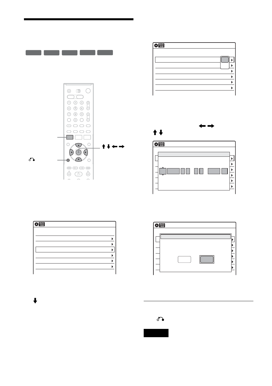 Press system menu, Select “timer,” and press enter, Select “timer list,” and press enter | Select one of the options, and press enter, The system menu appears, The sub-menu appears, Press o return, System menu m / m / < / , , enter o return | Sony RDR-VX511 User Manual | Page 52 / 124