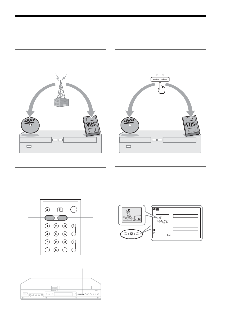 What is a video cassette recorder/dvd recorder, Recording and timer recording, Easy selection between dvd and vcr | Easy dubbing, Quick access to recorded titles - title list | Sony RDR-VX511 User Manual | Page 8 / 124