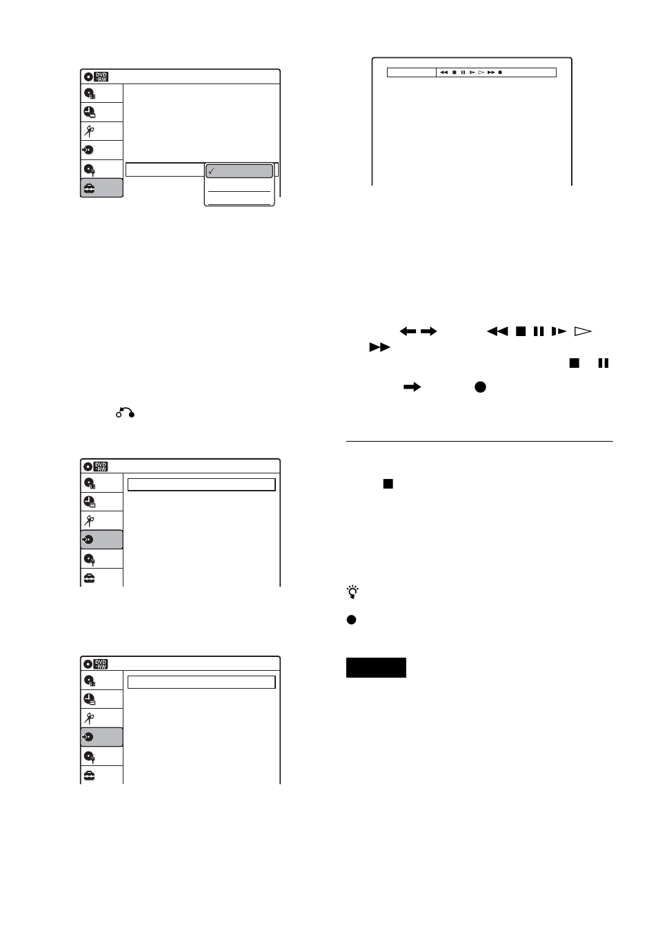 Select “dv audio input,” and press enter, Select an option, and press enter, Press o return twice | Select “dubbing,” and press enter, Select “dv/d8 dubbing,” and press enter, Select “dv/d8 simple dubbing,” and press enter | Sony RDR-VX511 User Manual | Page 90 / 124