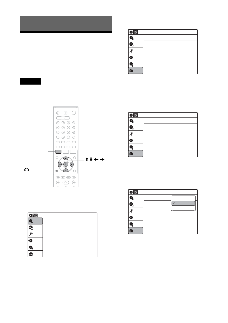 Settings and adjustments, Using the setup displays, Select “setup,” and press enter | The system menu appears, The “setup” display appears | Sony RDR-VX511 User Manual | Page 92 / 124