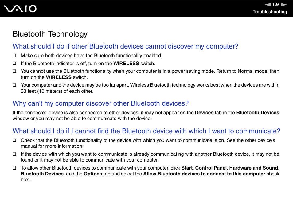 Bluetooth technology | Sony VGN-FZ200 User Manual | Page 145 / 187