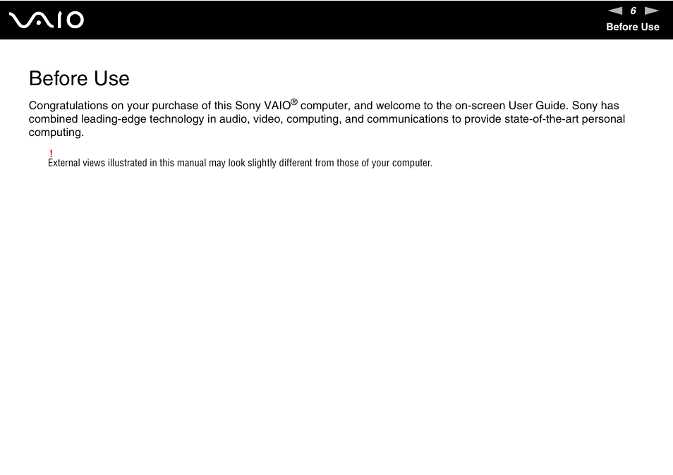 Before use | Sony VGN-FZ200 User Manual | Page 6 / 187