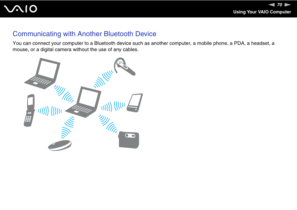 Communicating with another bluetooth device | Sony VGN-FZ200 User Manual | Page 70 / 187