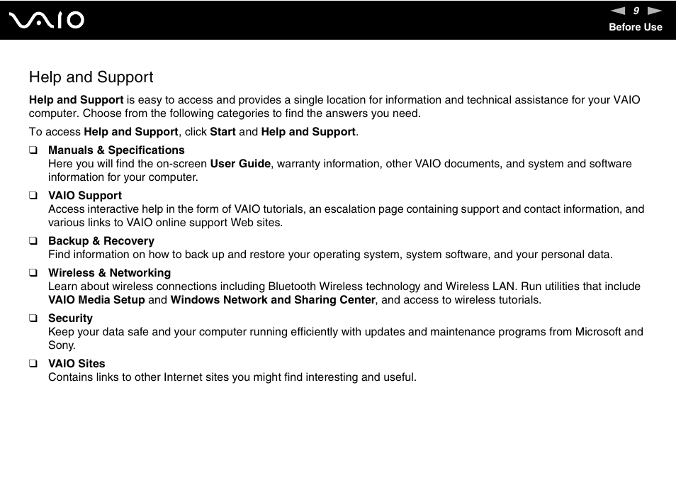 Help and support | Sony VGN-FZ200 User Manual | Page 9 / 187