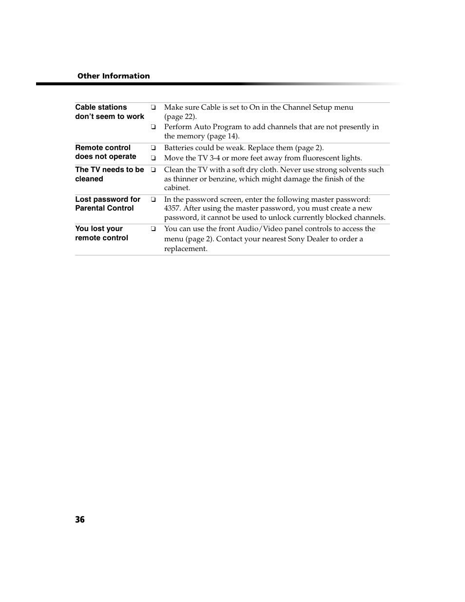 Sony WEGA  KV-20FV300 User Manual | Page 42 / 49
