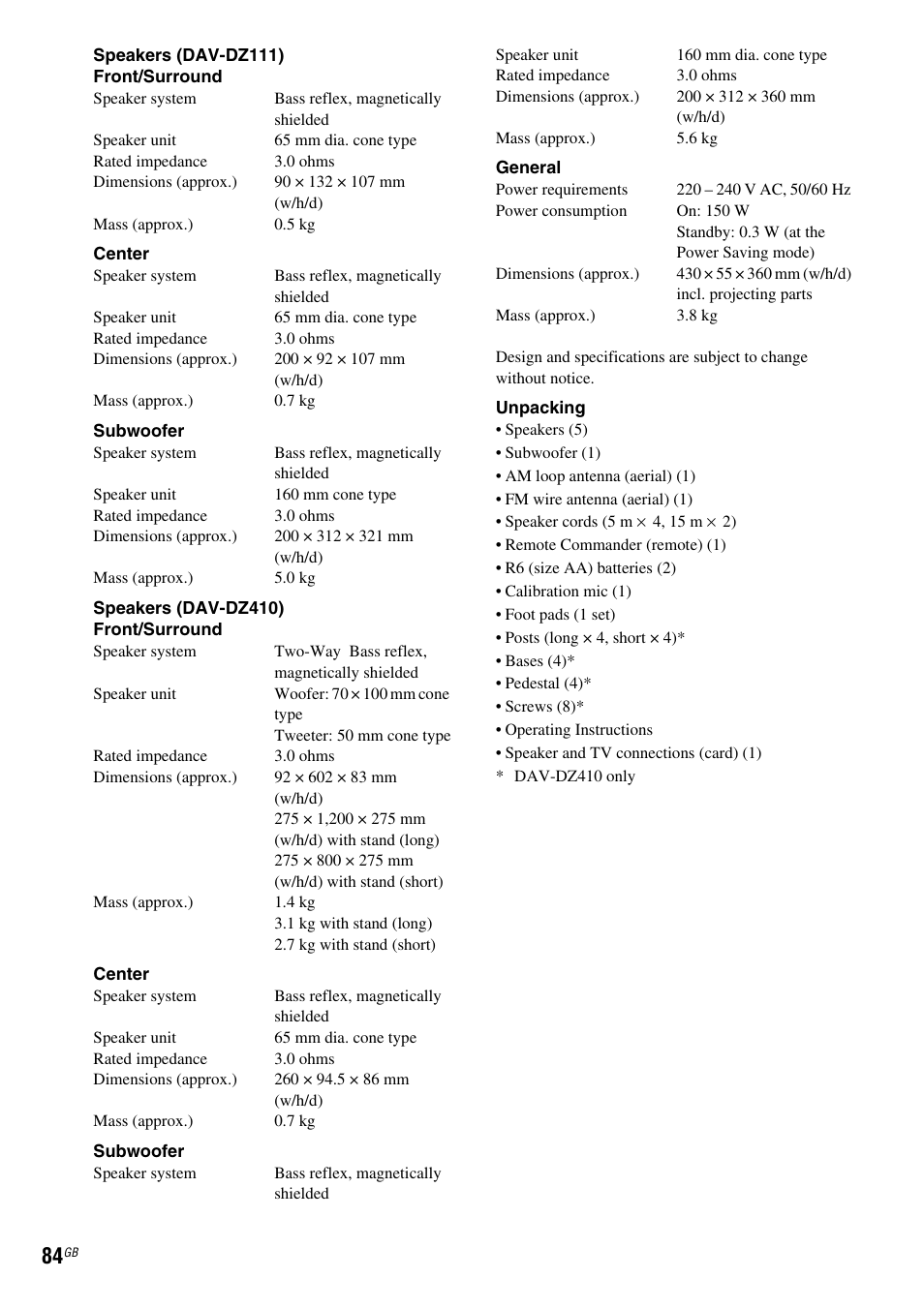 Sony DAV-DZ410 User Manual | Page 84 / 100