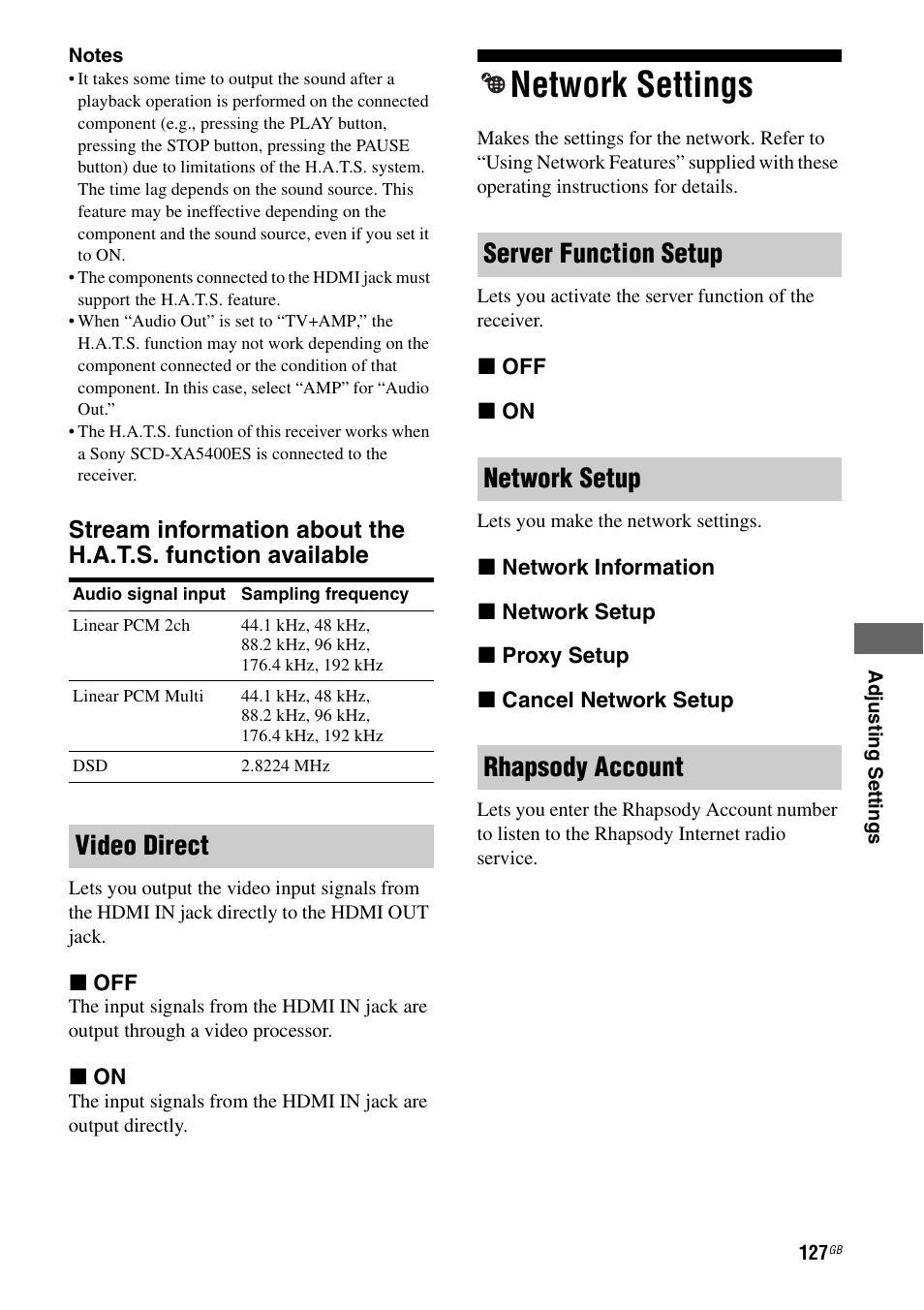 Network settings | Sony 3-875-814-11(1) User Manual | Page 127 / 175