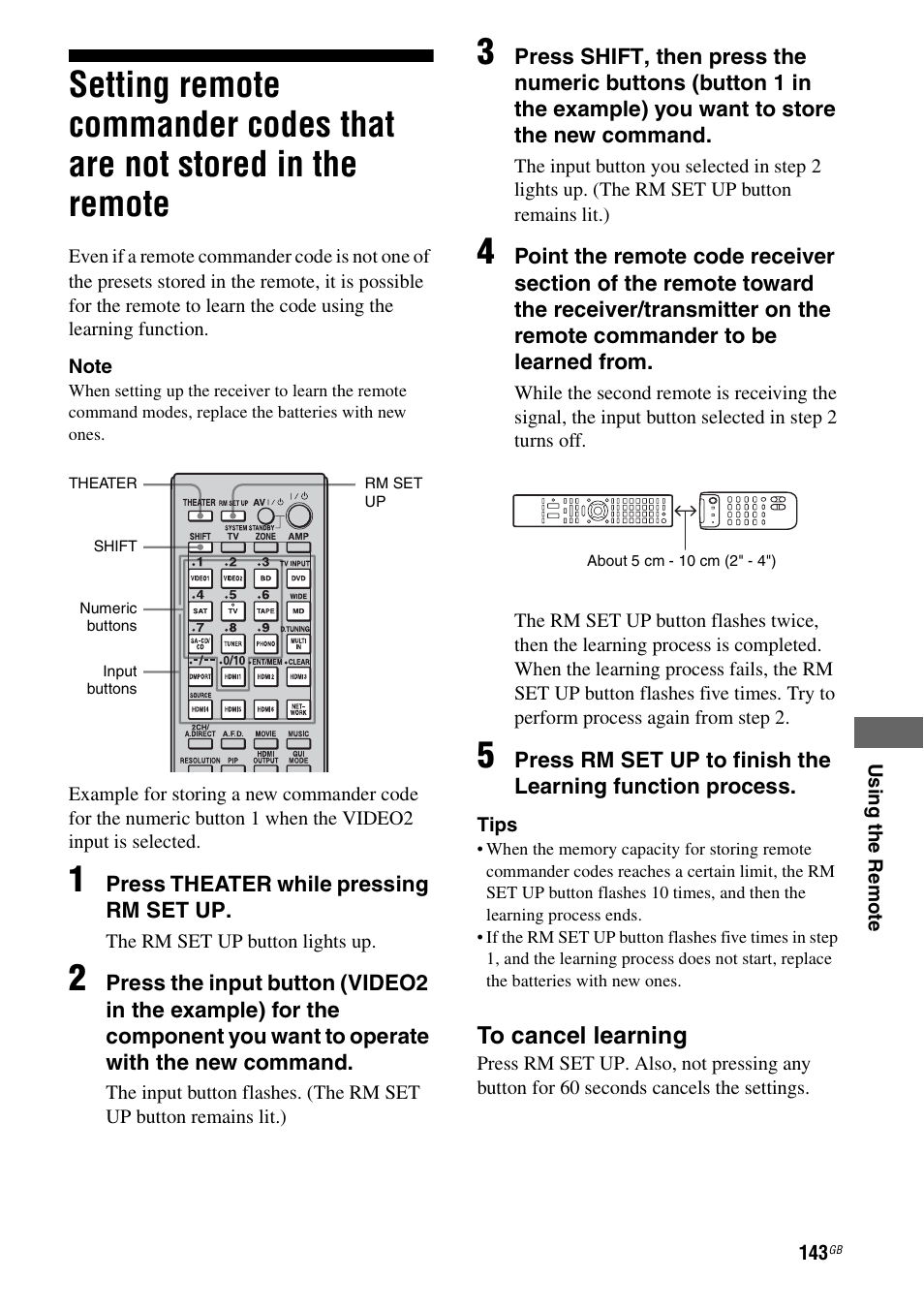 Setting remote commander codes that are not, Stored in the remote | Sony 3-875-814-11(1) User Manual | Page 143 / 175
