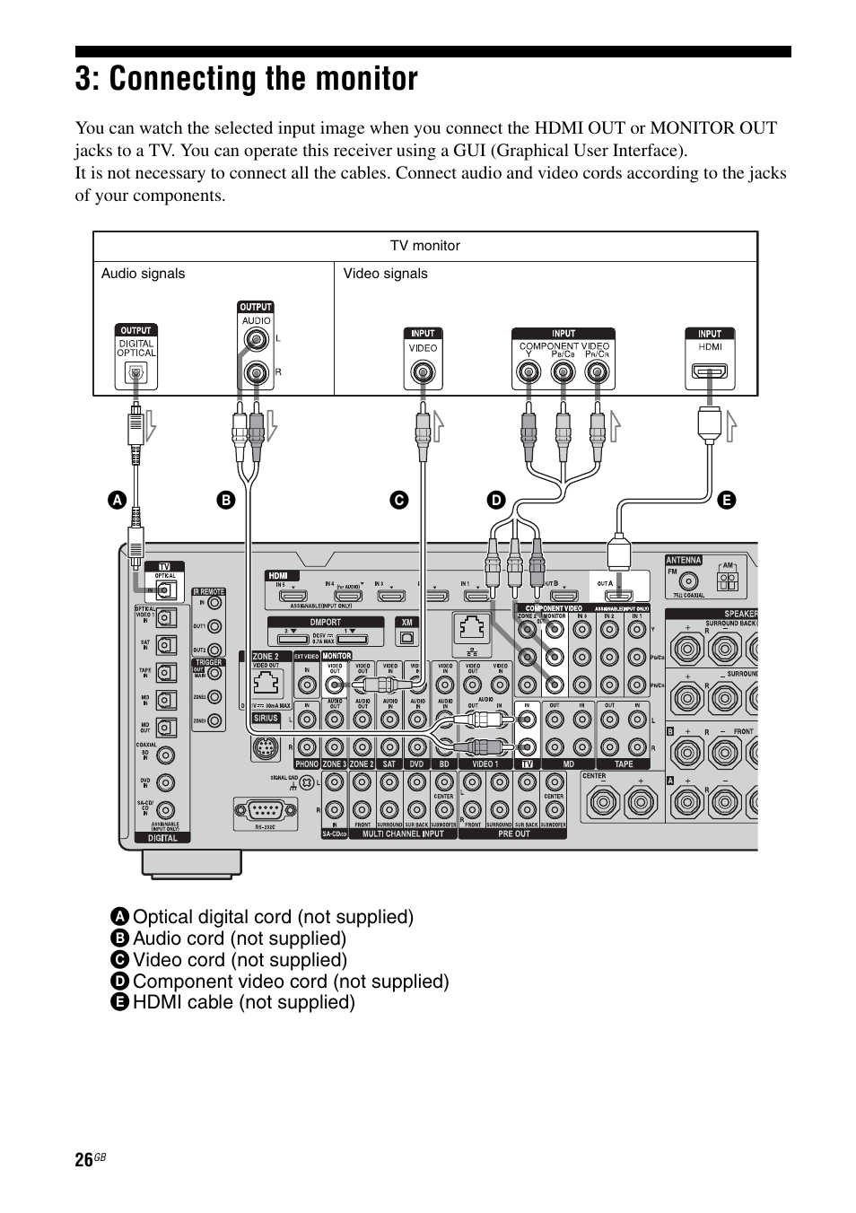 Connecting the monitor, E 26 | Sony 3-875-814-11(1) User Manual | Page 26 / 175