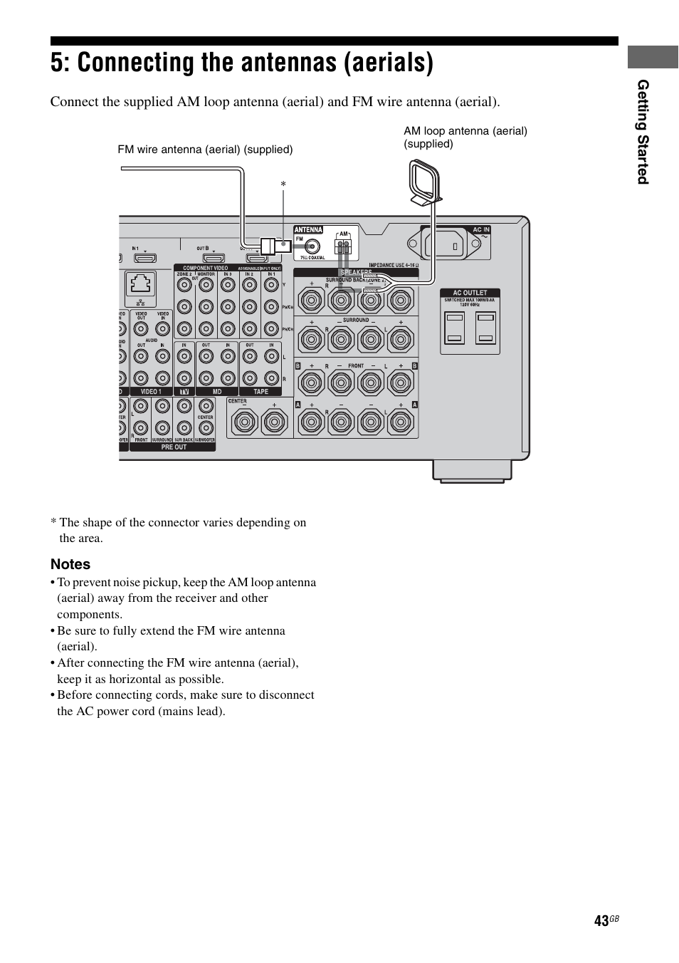 Connecting the antennas (aerials) | Sony 3-875-814-11(1) User Manual | Page 43 / 175