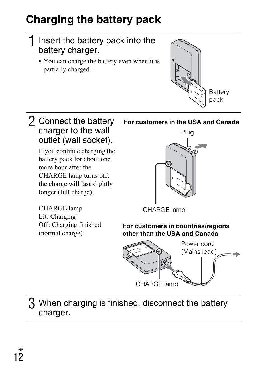 Charging the battery pack | Sony CYBER-SHOT DSC-H55 User Manual | Page 12 / 56