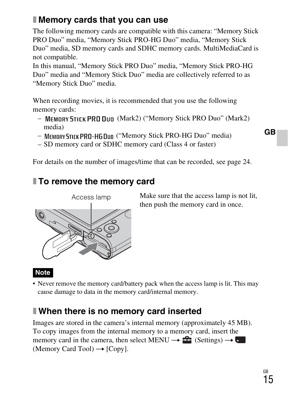 Sony CYBER-SHOT DSC-H55 User Manual | Page 15 / 56
