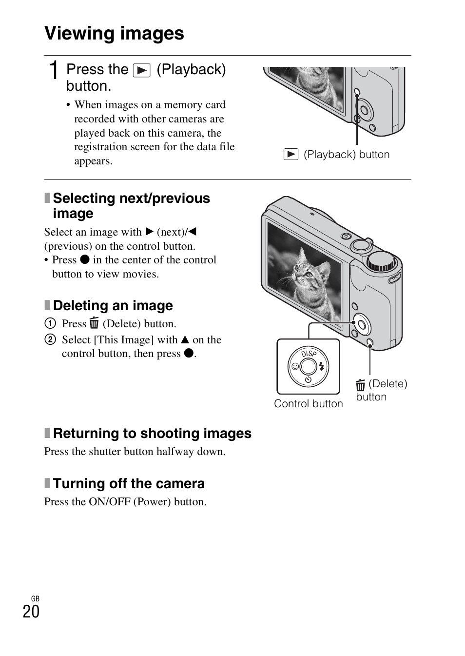Viewing images | Sony CYBER-SHOT DSC-H55 User Manual | Page 20 / 56