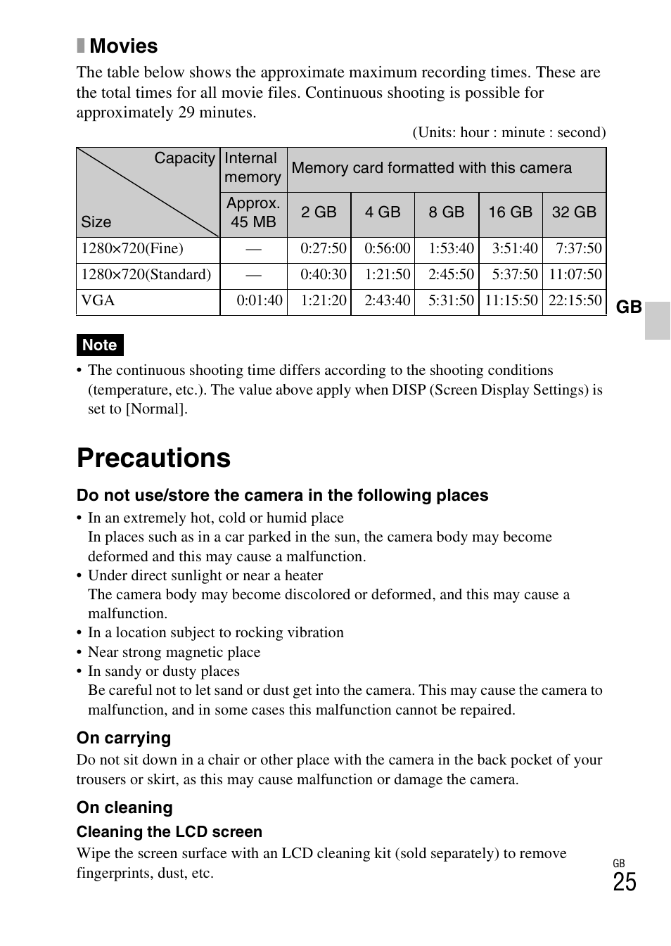 Precautions, Xmovies | Sony CYBER-SHOT DSC-H55 User Manual | Page 25 / 56
