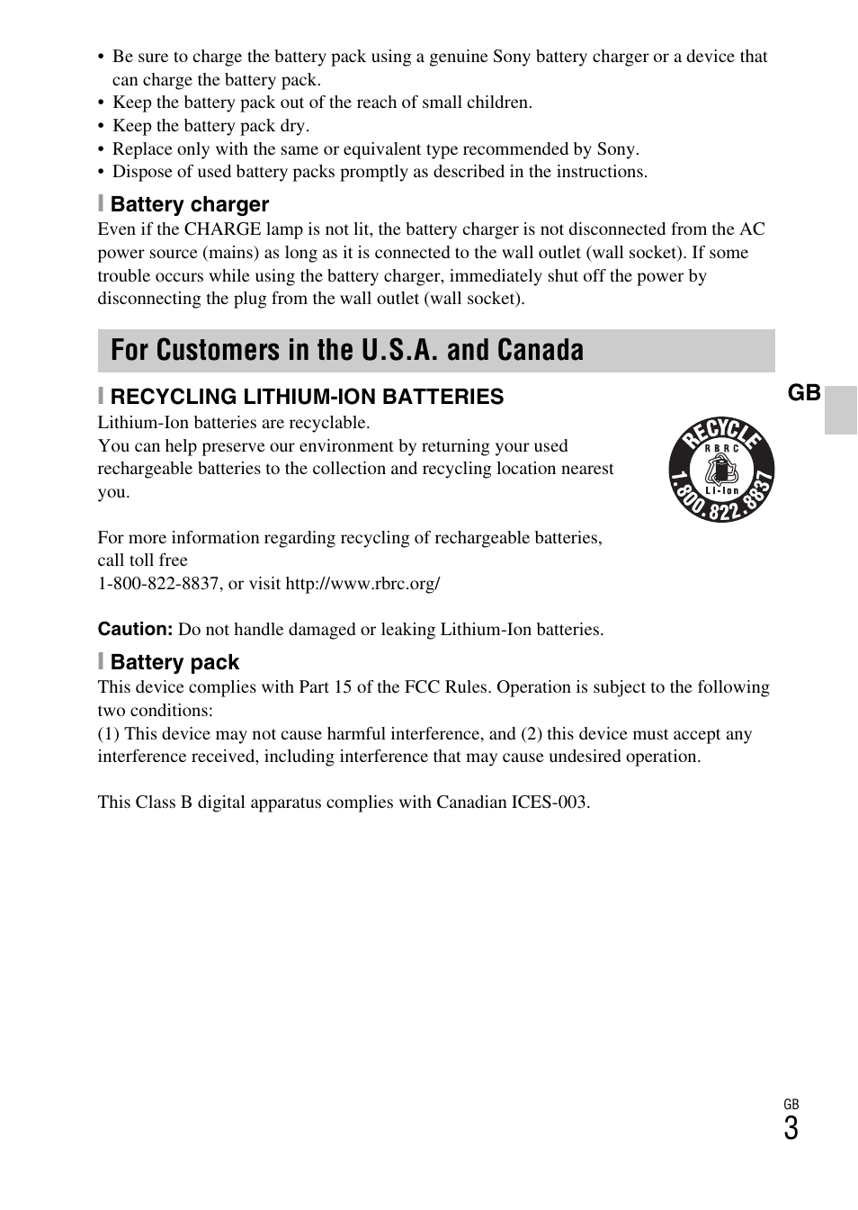 For customers in the u.s.a. and canada | Sony CYBER-SHOT DSC-H55 User Manual | Page 3 / 56
