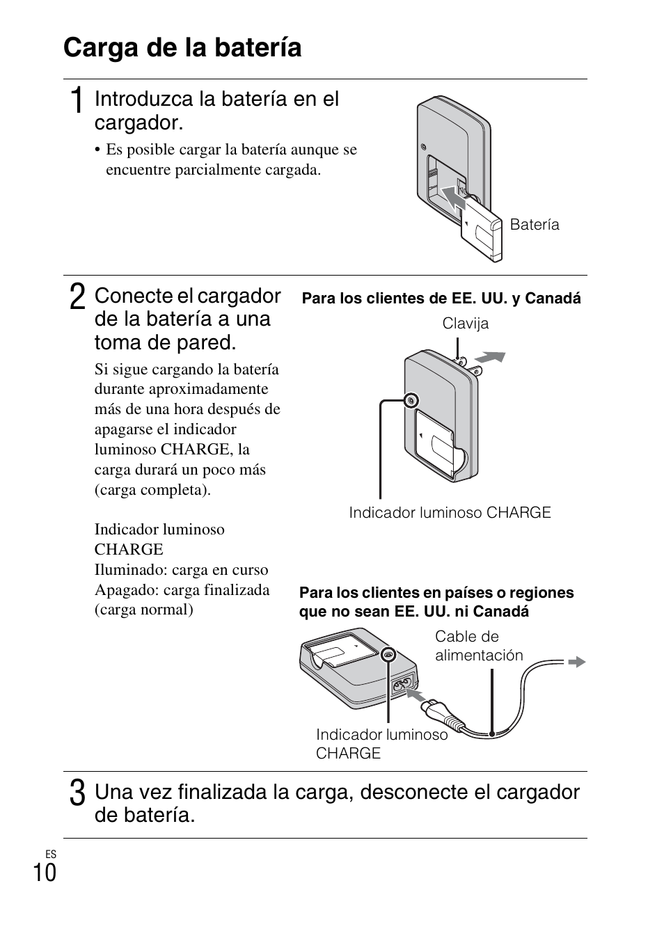 Carga de la batería | Sony CYBER-SHOT DSC-H55 User Manual | Page 38 / 56